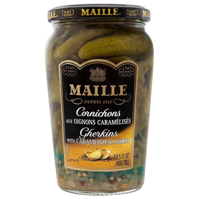 Maille Pickles with caramelized onions